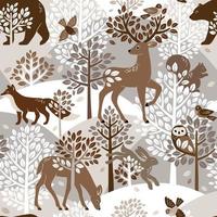 naadloos patroon met schattige bosdieren, bomen en bladeren. Scandinavische bos illustratie. perfect voor textiel, behang of printontwerp. vector