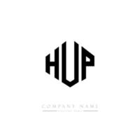 hup letter logo-ontwerp met veelhoekvorm. hup veelhoek en kubusvorm logo-ontwerp. hup zeshoek vector logo sjabloon witte en zwarte kleuren. hup-monogram, bedrijfs- en onroerendgoedlogo.