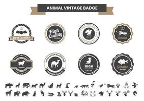 vintage badge set met vleermuis en andere dieren vector