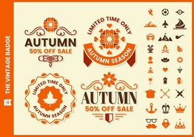 retro herfst verkoop badge set met bloementhema vector