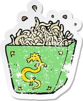 retro noodle sticker van een cartoon noodle box vector