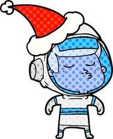 stripboekstijlillustratie van een zelfverzekerde astronaut die een kerstmuts draagt vector