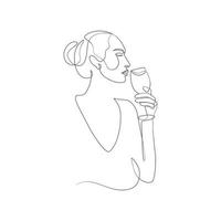 vrouw die wijn drinkt een lijntekeningen tekening vector kunst