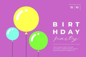 verjaardagsfeestje groet minimale trendy horizontale uitnodiging poster. viering evenement minimalistische creatieve ontwerpkaart met ballonnen. prettige vakantie eenvoudige platte vector eps plakkaat