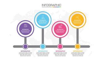 infographics-ontwerp 4 stappen met marketingpictogrammen kunnen worden gebruikt voor workflowlay-out, diagram, jaarverslag, webdesign. vector