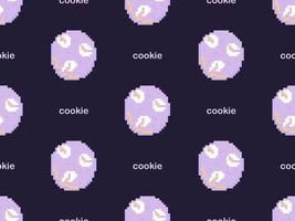 cookie cartoon karakter naadloze patroon op paarse achtergrond. pixelstijl vector