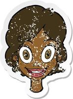 retro noodlijdende sticker van een cartoon gelukkige vrouw vector