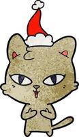 getextureerde cartoon van een kat met een kerstmuts vector