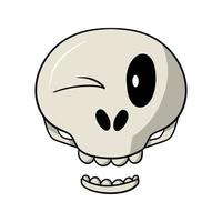 karakter knipoogt, schattige cartoon schedel voor vakantie, schattige lachende schedel, cartoon stijl vectorillustratie op witte achtergrond vector