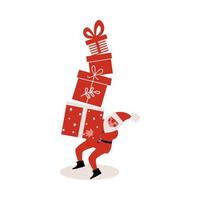 de kerstman met zware geschenkdozen. vector