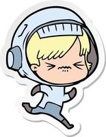 sticker van een cartoon-astronautvrouw vector