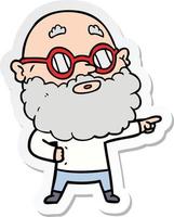 sticker van een tekenfilm nieuwsgierige man met baard en bril vector
