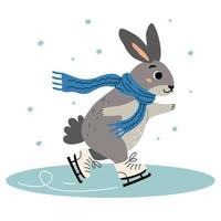 schattig konijntje schaatsen. vectorillustratie van winter konijn. vector