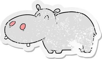 verontruste sticker van een cartoon nijlpaard vector