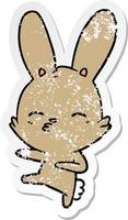 verontruste sticker van een nieuwsgierige konijntjescartoon vector