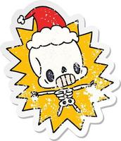 kerst verontruste sticker cartoon van kawaii skelet vector