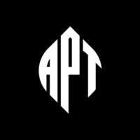 apt cirkel letter logo-ontwerp met cirkel en ellipsvorm. apt ellipsletters met typografische stijl. de drie initialen vormen een cirkellogo. apt cirkel embleem abstracte monogram brief mark vector. vector