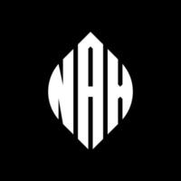 nax cirkel letter logo-ontwerp met cirkel en ellipsvorm. nax ellipsletters met typografische stijl. de drie initialen vormen een cirkellogo. nax cirkel embleem abstracte monogram brief mark vector. vector