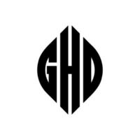 ghd cirkel letter logo-ontwerp met cirkel en ellipsvorm. ghd ellipsletters met typografische stijl. de drie initialen vormen een cirkellogo. ghd cirkel embleem abstracte monogram brief mark vector. vector