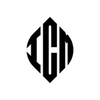 icm cirkel letter logo-ontwerp met cirkel en ellipsvorm. icm ellipsletters met typografische stijl. de drie initialen vormen een cirkellogo. icm cirkel embleem abstracte monogram brief mark vector. vector