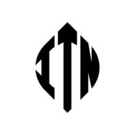 itn cirkel letter logo ontwerp met cirkel en ellipsvorm. itn ellipsletters met typografische stijl. de drie initialen vormen een cirkellogo. itn cirkel embleem abstracte monogram brief mark vector. vector