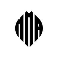 mma cirkel letter logo ontwerp met cirkel en ellipsvorm. mma ellipsletters met typografische stijl. de drie initialen vormen een cirkellogo. mma cirkel embleem abstracte monogram brief mark vector. vector