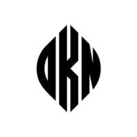 okn cirkel letter logo-ontwerp met cirkel en ellipsvorm. okn ellipsletters met typografische stijl. de drie initialen vormen een cirkellogo. okn cirkel embleem abstracte monogram brief mark vector. vector