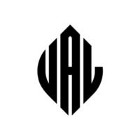 ual cirkel letter logo ontwerp met cirkel en ellipsvorm. ual ellips letters met typografische stijl. de drie initialen vormen een cirkellogo. ual cirkel embleem abstracte monogram brief mark vector. vector