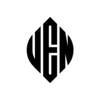 uen cirkel letter logo ontwerp met cirkel en ellipsvorm. uen ellipsletters met typografische stijl. de drie initialen vormen een cirkellogo. uen cirkel embleem abstracte monogram brief mark vector. vector