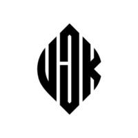 ujk cirkel letter logo ontwerp met cirkel en ellipsvorm. ujk ellipsletters met typografische stijl. de drie initialen vormen een cirkellogo. ujk cirkel embleem abstracte monogram brief mark vector. vector