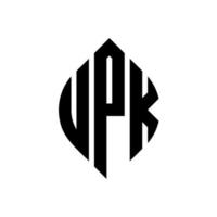 upk cirkel letter logo ontwerp met cirkel en ellipsvorm. upk ellipsletters met typografische stijl. de drie initialen vormen een cirkellogo. upk cirkel embleem abstracte monogram brief mark vector. vector