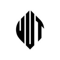 vut cirkel letter logo ontwerp met cirkel en ellipsvorm. vut ellipsletters met typografische stijl. de drie initialen vormen een cirkellogo. vut cirkel embleem abstracte monogram brief mark vector. vector