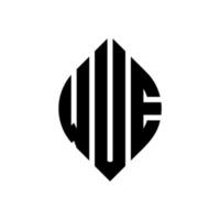 wue cirkel letter logo ontwerp met cirkel en ellipsvorm. wue ellipsletters met typografische stijl. de drie initialen vormen een cirkellogo. wue cirkel embleem abstracte monogram brief mark vector. vector