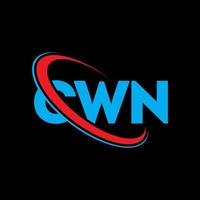 cwn-logo. cwn brief. cwn brief logo ontwerp. initialen cwn-logo gekoppeld aan cirkel en monogram-logo in hoofdletters. cwn typografie voor technologie, zaken en onroerend goed merk. vector