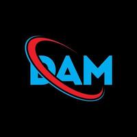 dam-logo. dam brief. dam brief logo ontwerp. initialen dam logo gekoppeld aan cirkel en hoofdletter monogram logo. dam typografie voor technologie, business en onroerend goed merk. vector