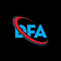 dfa-logo. df brief. dfa brief logo ontwerp. initialen dfa-logo gekoppeld aan cirkel en monogram-logo in hoofdletters. dfa typografie voor technologie, business en onroerend goed merk. vector
