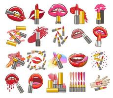 lippenstift en lippen ingesteld vector