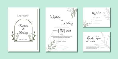 minimale bruiloft uitnodiging sjabloon met abstract bladeren ornament vector