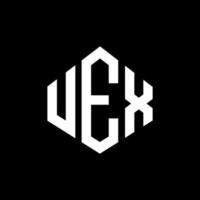 uex letter logo-ontwerp met veelhoekvorm. uex veelhoek en kubusvorm logo-ontwerp. uex zeshoek vector logo sjabloon witte en zwarte kleuren. uex-monogram, bedrijfs- en onroerendgoedlogo.