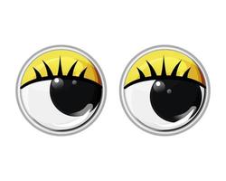 plastic ogen met wimpers en gele oogleden. kijk weg. vector cartoon afbeelding op een witte geïsoleerde achtergrond.