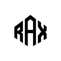 rax letter logo-ontwerp met veelhoekvorm. rax veelhoek en kubusvorm logo-ontwerp. rax zeshoek vector logo sjabloon witte en zwarte kleuren. rax-monogram, bedrijfs- en onroerendgoedlogo.