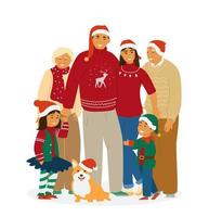 Aziatische familieportret van drie generaties in kerstoutfits vector