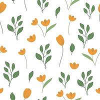 vector bloemen naadloze achtergrond. platte eenvoudige trendy illustratie met bloemen en bladeren. herhalend patroon met weide, bos, bosplanten.