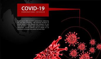 coronavirus poster met rode virus en zwarte wereld vector