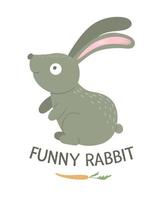 vector cartoon stijl plat grappig konijn met wortel geïsoleerd op een witte achtergrond. leuke illustratie van bosdier. zittend haas icoon voor kinderen design.