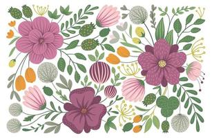 vector bloemen achtergrond. platte trendy illustratie met bloemen, bladeren, takken. weide, bos, bos illustraties.