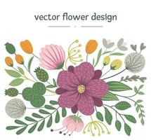 vector bloemen achtergrond. platte trendy illustratie met bloemen, bladeren, takken. weide, bos, bos illustraties. plat trendy ontwerp