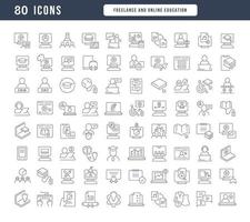 set lineaire iconen van freelance en online onderwijs vector