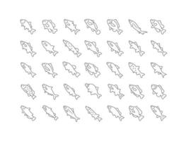 set van lineaire iconen van zoetwatervissen vector