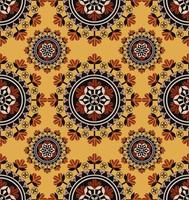 Afrikaanse etnische cirkel bloem vorm naadloze patroon op gele kleur achtergrond. gebruik voor stof, textiel, interieurdecoratie-elementen, stoffering, verpakking. vector